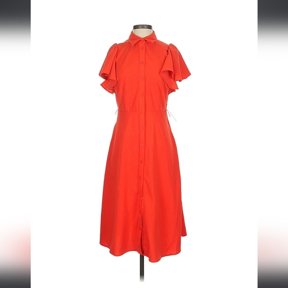 Chic Coral Button-Down Midi Dress - Picture 1 of 4